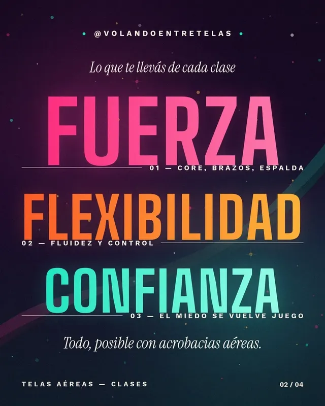 Pieza gráfica sobre fuerza, flexibilidad y confianza en cada clase